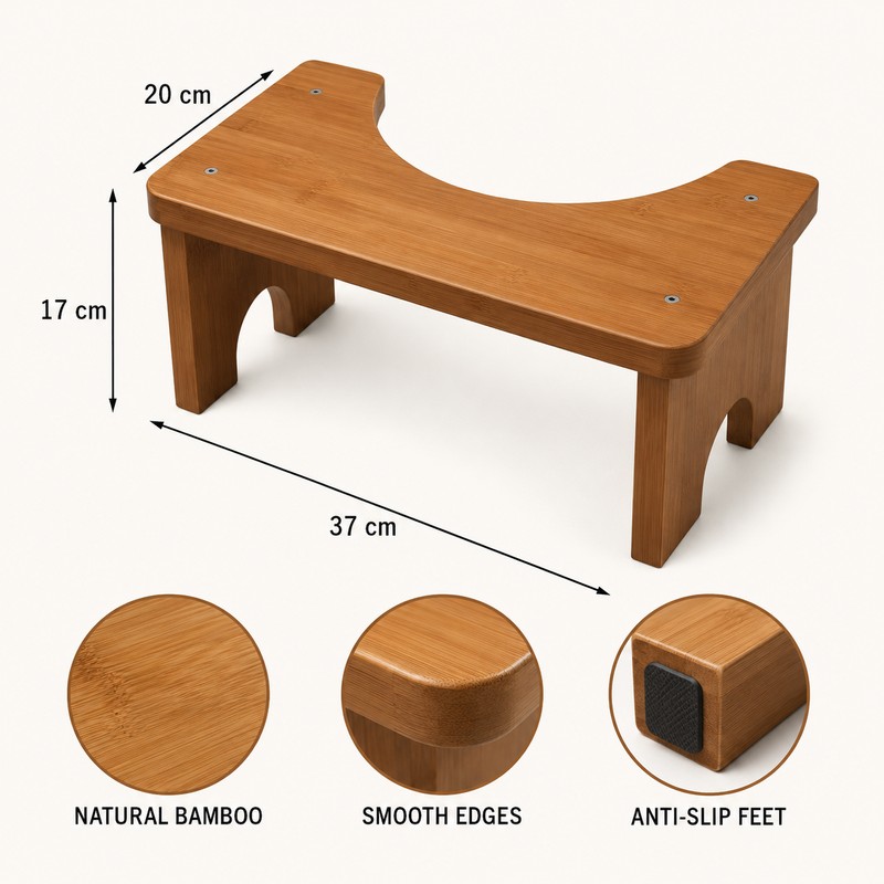 Bamboo Toilet Stool for Adults and Kids, 6.7-Inch Non-Slip Bathroom