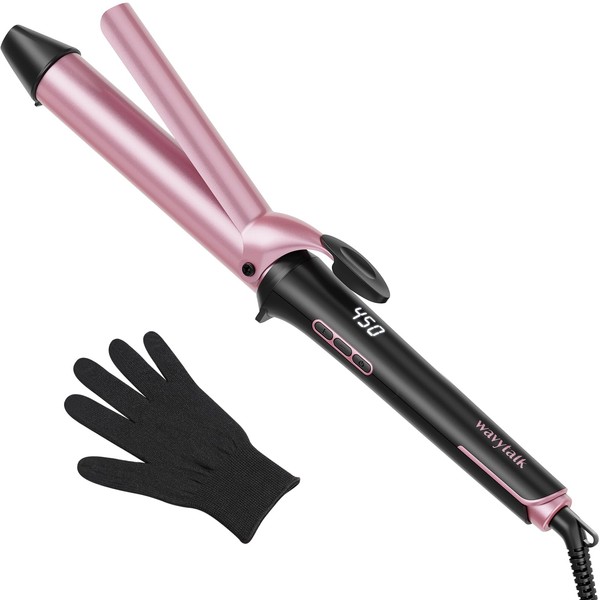 Wavytalk Curling Iron,1 1/4-Inch Curling Iron, Ceramic Curling Iron with Adjustable Temperature up to 450℉, Wand Curling Iron, Dual Volatage Curling Iron, Include Heat Resistant Glove (Rose Pink)