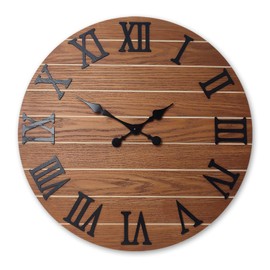 Brown Decorative Wall Clocks for Living Room 16 Inch Solid Wood Clocks Battery Operated Large Farmhouse Wall Clock Silent
