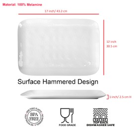 KX-WARE White Melamine Serving Trays (Set of 2) 17” x 12” | Large Reusable Rectangular Party Platters | Serve Appetizers, Fruit, Veggies, & Desserts | BPA-Free & Dishwasher Safe
