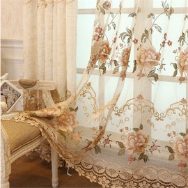 WPKIRA Delicate European Embroidered Floral Sheer Curtains Rod Pocket Royal Romantic Window Treatment Voile Curtain for Bedroom/Villa Natural Light Flow Luxury Tulle Curtain 1 Panel W54 x L84 inch