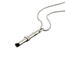 AIMALL Mindful Anapana Breathing Necklace, Meditation Aid Stress Relief Whistle Pendant, Stainless Steel, 27.56 Inch Chain, Available in Silver, Gold, Black (Silver)