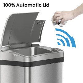 iTouchless 2.5 Gallon Sensor Bathroom Trash Can with Odor Filter and Fragrance, Home Office Kitchen Wastebasket Rectangular Stainless Steel (Powered by Batteries or AC Adapter, Both Not Included)
