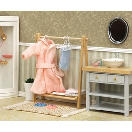 ILAND 1/12 Dollhouse Miniature Rack w/ 6 Mini Hangers, Plant Hanger for Living Room, Bathroom, Bedroom (1 Foldable Rack w/ 6 Mini Hangers)