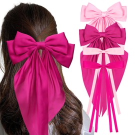 AMCAMI 4 PCS hair clips hair bows for women hair accessories hair clips for styling bows for women hair accessories for girls ribbon for hair coquette accessories hair clips for thick hair（red&pink）