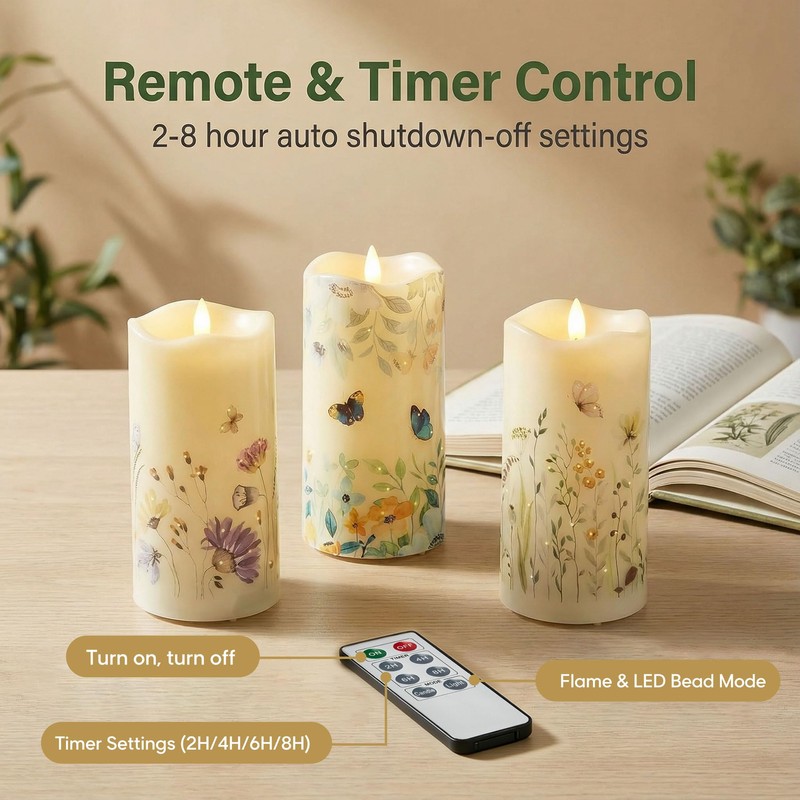 Eywamage Fiber Optic Flameless Pillar Candles with Remote Set of
