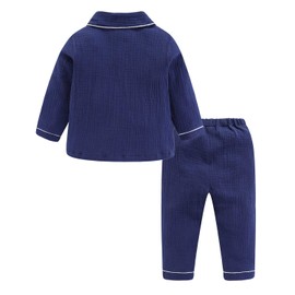 LittleSpring Open Front Pajamas, Kids, Long Sleeve, Room Wear, Loungewear, Sleepwear, 2-Piece Set, Children's Clothes, Boys and Girls, Double Gauze - Burgundy