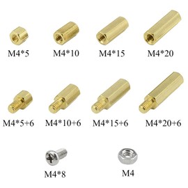 BGTXINGI 140pcs M4 Brass Male-Female/Female-Female Hex Brass Spacer Standoff Screw Nut Assortment Kit and Stainless Steel Screw Nut Set (Brass M4)