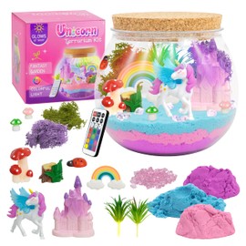 Light-Up Unicorn Terrarium Gifts for Girls, DIY Craft Arts Set with Remote Control and Colored Lights, Night Light for Birthdays or Children's Day, Educational Science Craft Kits for Girls Ages 5-10