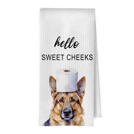 BlissfulAbon German Shepherd Bathroom Towels - Funny German Shepherd Decorative Waffle Weave Hand Towels for Toilet Bathroom, 16×24 Inches