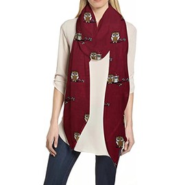 Lina & Lily Owl Print Women's Large Scarf Lightweight (Dark Red)