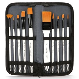 JohnLone Cepillos de Pintura Práctico Juego de 10 Pinceles de Nylon para el Cabello, Bolsa de Lona, Gouache, Acuarela, Kit de cepillos de acrílico Adecuado para Artistas, Cabeza Plana y con Punta