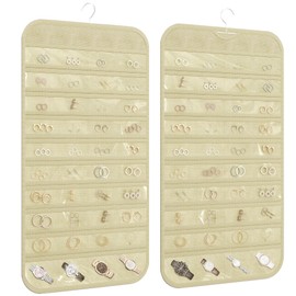 DonYeco 2-Pack Hanging Jewelry Organizer 80-Pocket Dual-sided Jewelry Storage for Jewelry Earring Necklace Bracelet Ring Storage Travel Holder, Beige