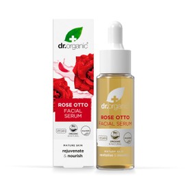 Dr Organic Rose Otto Facial Serum, Moisturising, Healthy-Aging, Wrinkles, Mature Skin, Natural, Vegan, Cruelty-Free, Paraben & SLS-Free, Recycled & Recyclable, Organic, 35ml, Packaging may vary