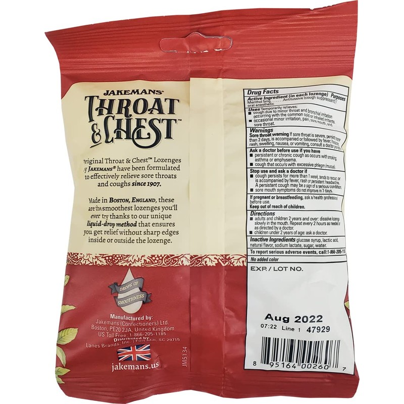 Jakeman’s Throat & Chest Menthol Cough Suppressant Drops – Cherry