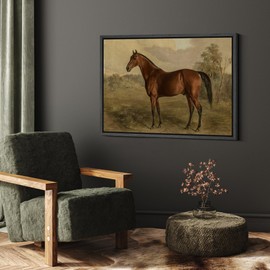 SIGNFORD Framed Canvas Print Wall Art Equestrian Portrait of a Chestnut Horse Classic Equine Illustrations Modern Art Minimal Relax/Calm for Living Room, Bedroom, Office - 16"x24" Black