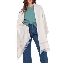 likemary Pashmina Shawls and Wraps - Large Merino Wool Blanket Scarf for Women - Handmade Travel, Meditation & Festival Wrap - Ivory Cream Hearts