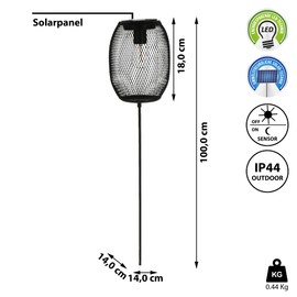 Cepewa LED Solar Garden Stake | Black 14 x 18 cm Height 100 cm Iron Plastic | Mesh Look Outdoor Lamp (1 x Solar Garden Plug Net)