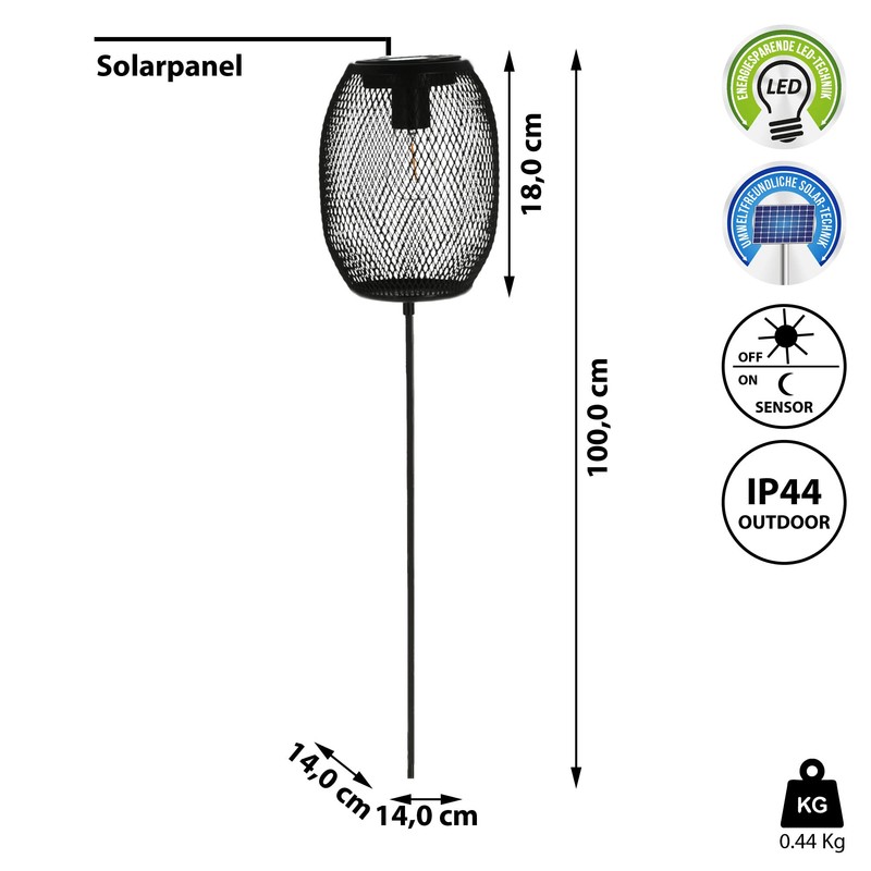 Cepewa LED Solar Garden Stake | Black 14 x 18