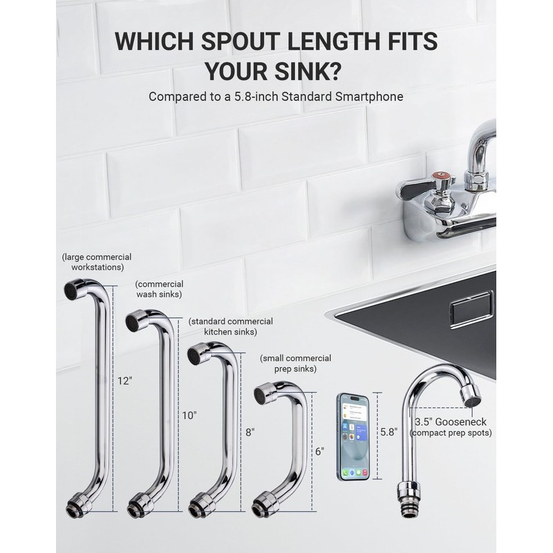 Phivan Commercial Sink Faucet - Leak Free Brass 4 Inch