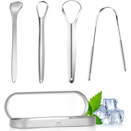 RUISTLI Raspador de Lengua 4 Piezas,Limpiador de Lengua Acero Inoxidable,Tongue Scraper con Estuche de Transporte,Limpia Lengua y Higiene Bucal Cepillo de Lengua(4 Pcs)