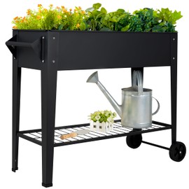 LEETOLLA Elevate 32" Tall Raised Garden Bed Outdoor with Wheels & Shelf for Mobility, 400LBS Capacity, Anti-Rust Steel Planter Box for Vegetables/Herbs, Patio-Balcony-Backyard