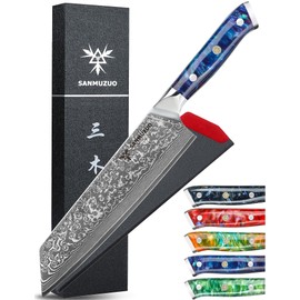 SANMUZUO 8.5 inch Kiritsuke Kitchen Chef Knife - 67 Layers Damascus Steel & Resin Handle - Xuan Series(Sapphire Blue)