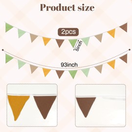 2PCS Pennant Banner Flags, Fabric Bunting Banner Nursery Garland Decor, Baby Shower Garland, Triangle Flags for Baby Boy Room, Playroom, Boho Birthday Party Decor, Each 7.75 ft (Green Brown Yellow)