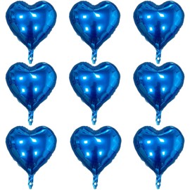 Lovoir 10 Pcs Vibrant Blue Heart Shape Foil Mylar Balloons 18 Inch Love Balloons for Valentine's Day Birthday Party Decorations Wedding Engagement Romantic Decor (Vibrant Blue)