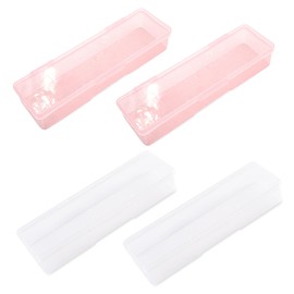 siyuwuro 4Pcs Transparent Storage Boxes For Nail Tool Professional Pedicure Manicure Tools Set Plastic Nail Art Tool Box Storage Case Nail Supplies, White & Pink