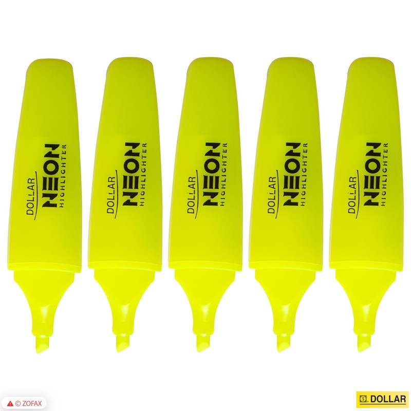 DOLLAR NeoGrip Highlighter Pens, YELLOW, Pack of 5, Chisel Tip