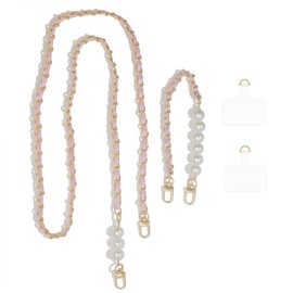 cioatu Universal Phone Strap Cell Phone Lanyard Crossbody Neck Strap Phone Charms with 2× Tether Tab, 1× Wrist Strap, Leather Cross Body Phone Chain for Most Phones Bag Purse (Pink)