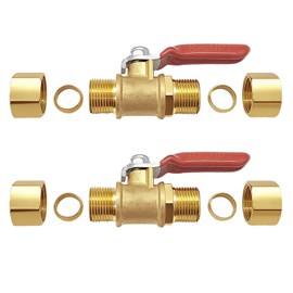 BesNPT 2Pcs Brass Mini Ball Valve Shut Off Switch, 3/8" Compression Fitting