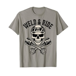 Skull with Goggles and Crossed Pistons Biker Artwork T-Shirt