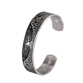 Dreamtimes Stainless Steel World Tree of Life Health Care Viking Celtic Knot Cuff Bangle Bracelet for Women Men (Vintage Silver)
