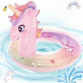 Children's Swimming Ring, Unicorn Swimming Ring, Children's Swimming Armbands, Transparent Leak-Proof Swimming Aid for Children 4-9 Years