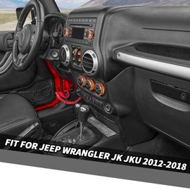 Jimen Fit for Jeep Wrangler JK JKU 2012-2018, 9PCS Center Console AC Air Conditioner Control Knob Trim & Radio Volume Knob Ring & Window Switch Button Cover (Orange)
