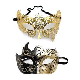 YIMINI Pack of 2 Venetian Masquerade Mask, Ball Masquerade Mask, Venetian Masquerade Mask, Suitable for Men, Women, Dances, Parties (A)