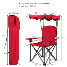 Portable Folding Beach Canopy Chair with Cup Holders for Beach UseColor: Red Color