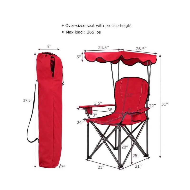 Portable Folding Beach Canopy Chair with Cup Holders for Beach