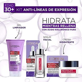 LOréal Paris Kit con Serum Facial, Crema de Día y Gel de Limpieza, Revitalift Ácido Hialurónico  LOréal Paris Protector Solar Diario Anti-Brillo...   