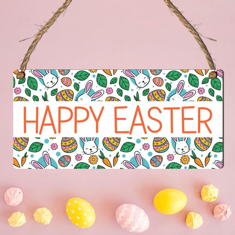 Happy Easter Vibrant Wooden Rectangle Plaque - Easter-Themed Decor for