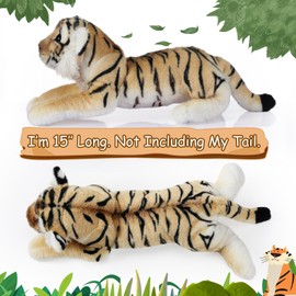 RoundFunny 15'' Tiger Stuffed Animal, Stuffed Tiger Leopard Lion Animal Plush Toys Realistic Tiger Plush Gifts Leopard Lion Tiger Pillow Jungle Stuffed Animals for Boys Girls Animal Parties (Tiger)