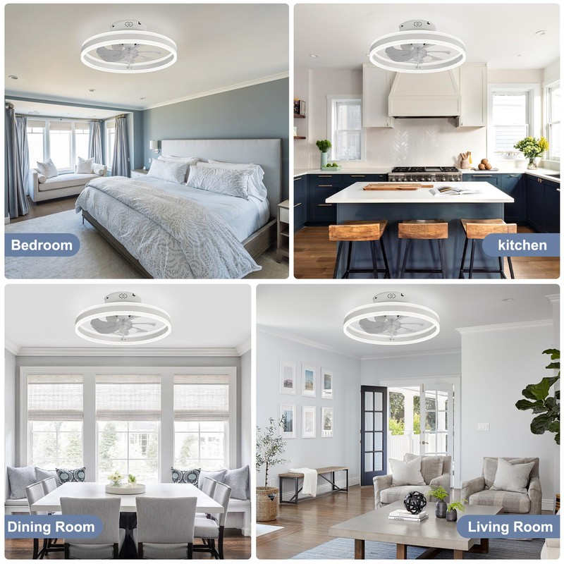 Oaks Aura 20 Inch Low Profile Ceiling Fans with Lights,Flush