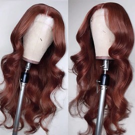 XTERFSTY Reddish Brown Body Wave Lace Front Wigs Human Hair 13x6 HD Body Wave Frontal Wigs for Black Women 180 Density Copper Red Glueless Body Wave Wigs Human Hair Pre Plucked with Baby Hair 22 Inch