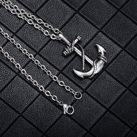 Feilok Stainless Steel Anchor Chain, Nautical Pendant Chain, Polished Pirates of the Caribbean Sailing Necklace for Men, Stainless Steel