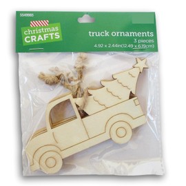 3 Truck Carrying Christmas Tree Ornaments - Wood Unfinished Shape - DIY Wooden Christmas Cutout Decoration