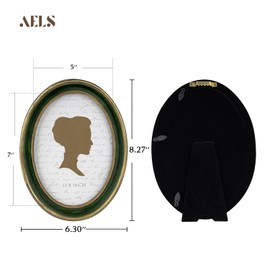 AELS 5x7 Inch Vintage Picture Frame, Elegant Antique Photo Frames with Glass Front, Photo Display, Tabletop Wall Hanging, Gift Ideas, Green Oval with Gold Trim