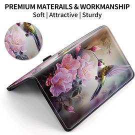 WZCJDHMJ Leather Checkbook Covers for Personal Checkbook Check book Holder Cover Wallets for Women Men,RFID-Blocking Slim Checkbook Cover for Duplicate Checks with Elastic Strap,Larks on Flowers