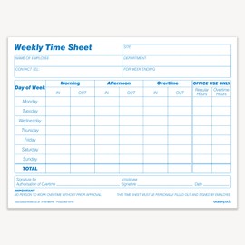 Weekly Employee Time Sheet Pad, Duplicate, A5 2-Part Carbonless Paper (69783)